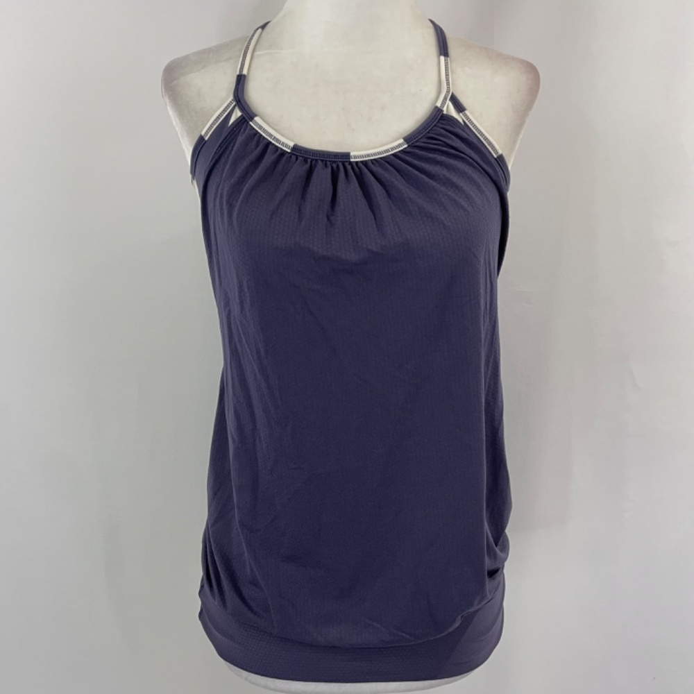 Lululemon No Limits Sports Bra Layer Loose Fit Tank Top Cadet Blue Stripe Size 4 - Picture 5 of 16